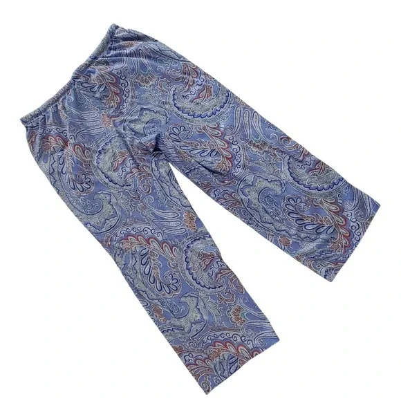 Lauren Ralph Lauren Women's small Blue Paisley Pajama Set Button Top Capri Pant - Picture 6 of 11